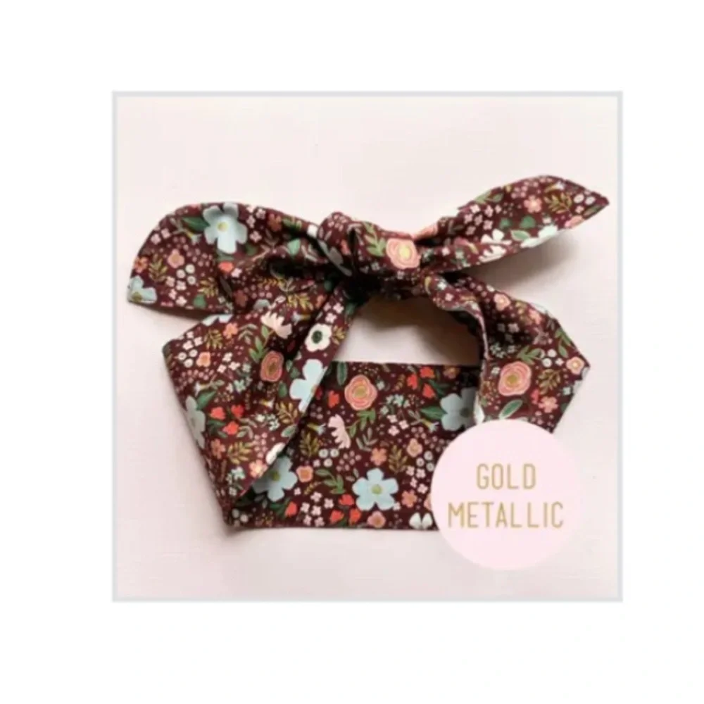 Maroon Wild Floral/Blue Floral Set/2 Wide Band Tie Wrap Bow Headband Multi-Color